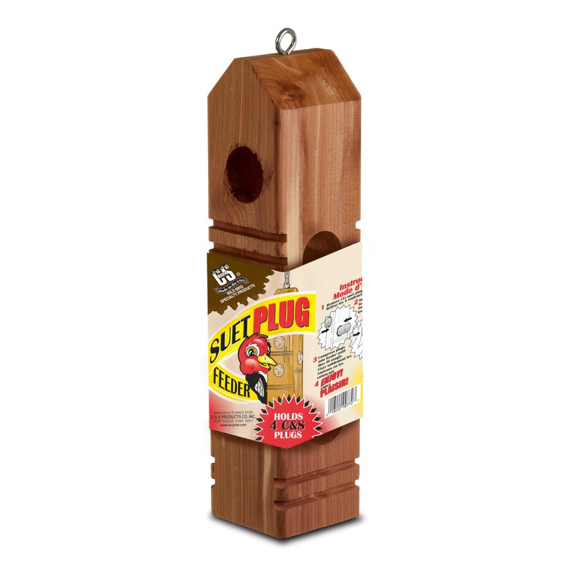 CS C&S Wild Bird Food Suet Plug Wood Feeder - Image 1